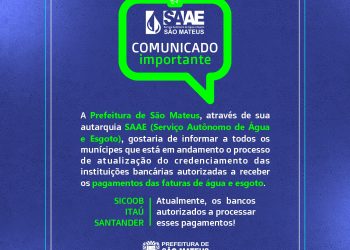 SAAE SÃO MATEUS  COMUNICADO OFICIAL