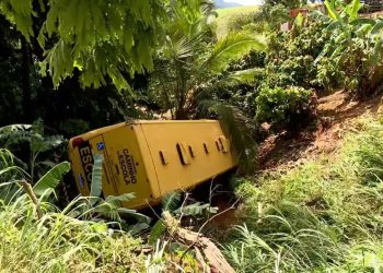 Ônibus escolar despenca de barranco com alunos e deixa 17 feridos em rodovia no ES